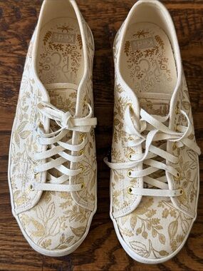 Keds X Rifle Paper Co Sneakers size 8.5 cream and gold leaf